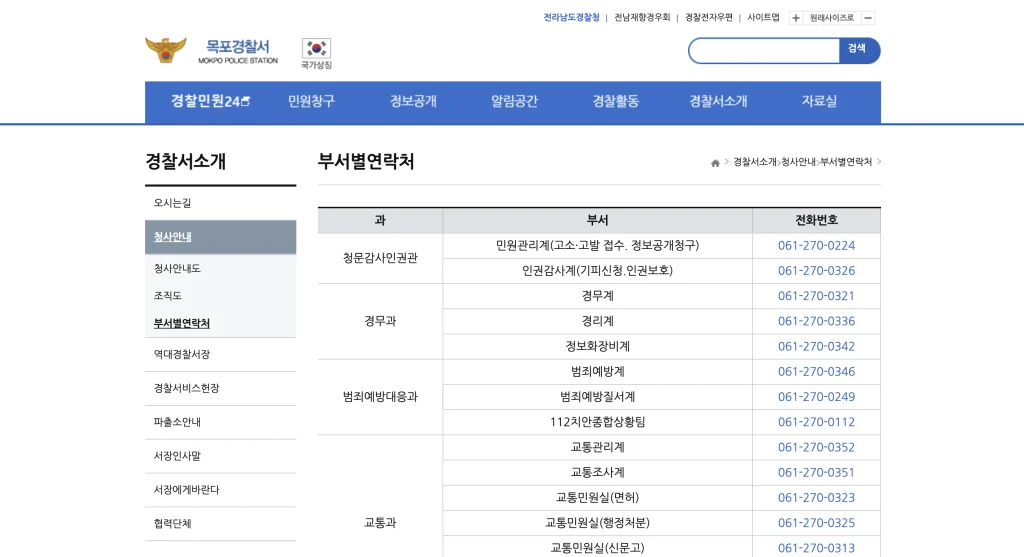 목포경찰서 홈페이지